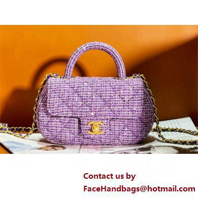 chanel Tweed, Sequins & Gold-Tone Metal Purple & Silver Small Bag with Top Handle AS4573 2024 - Click Image to Close